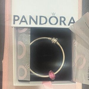 Pandora Gold Bracelet with Pink Charm
